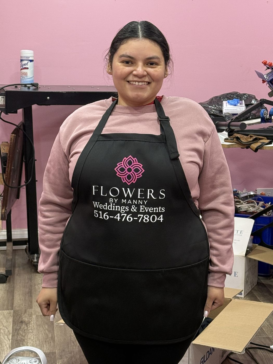 Printed apron for a florist